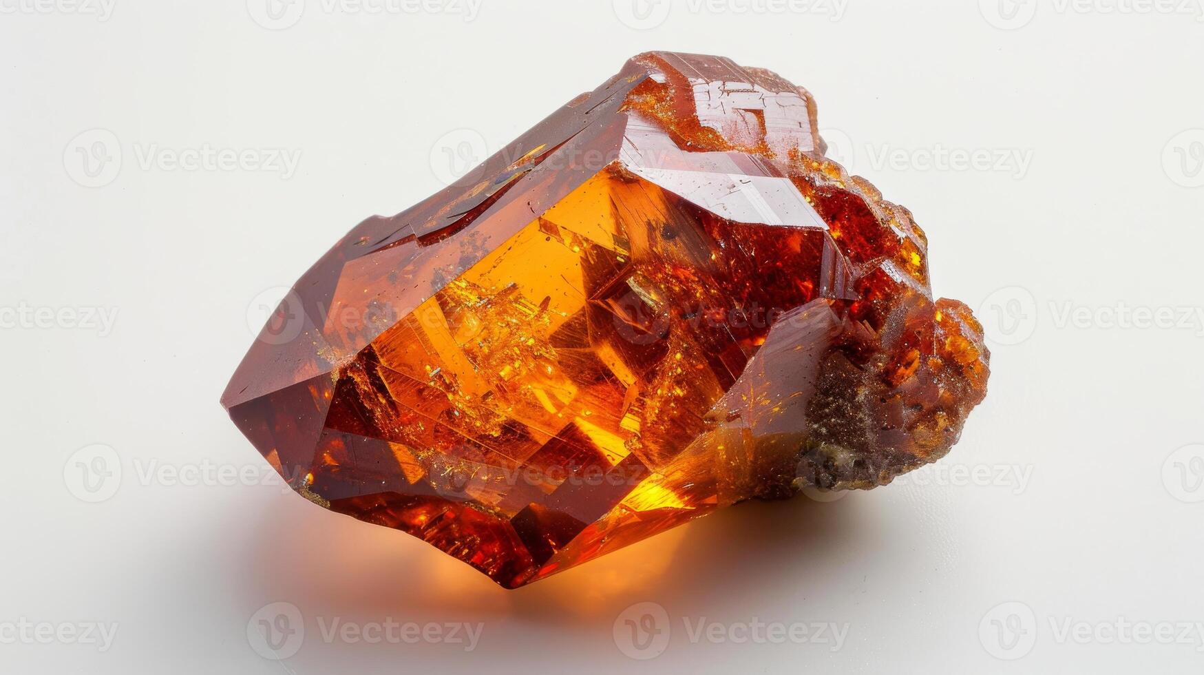 Closeup of Polished Sphalerite Crystal with Vibrant RedOrange Hue on White Background for Gemstone Collectors and Jewelry Design photo