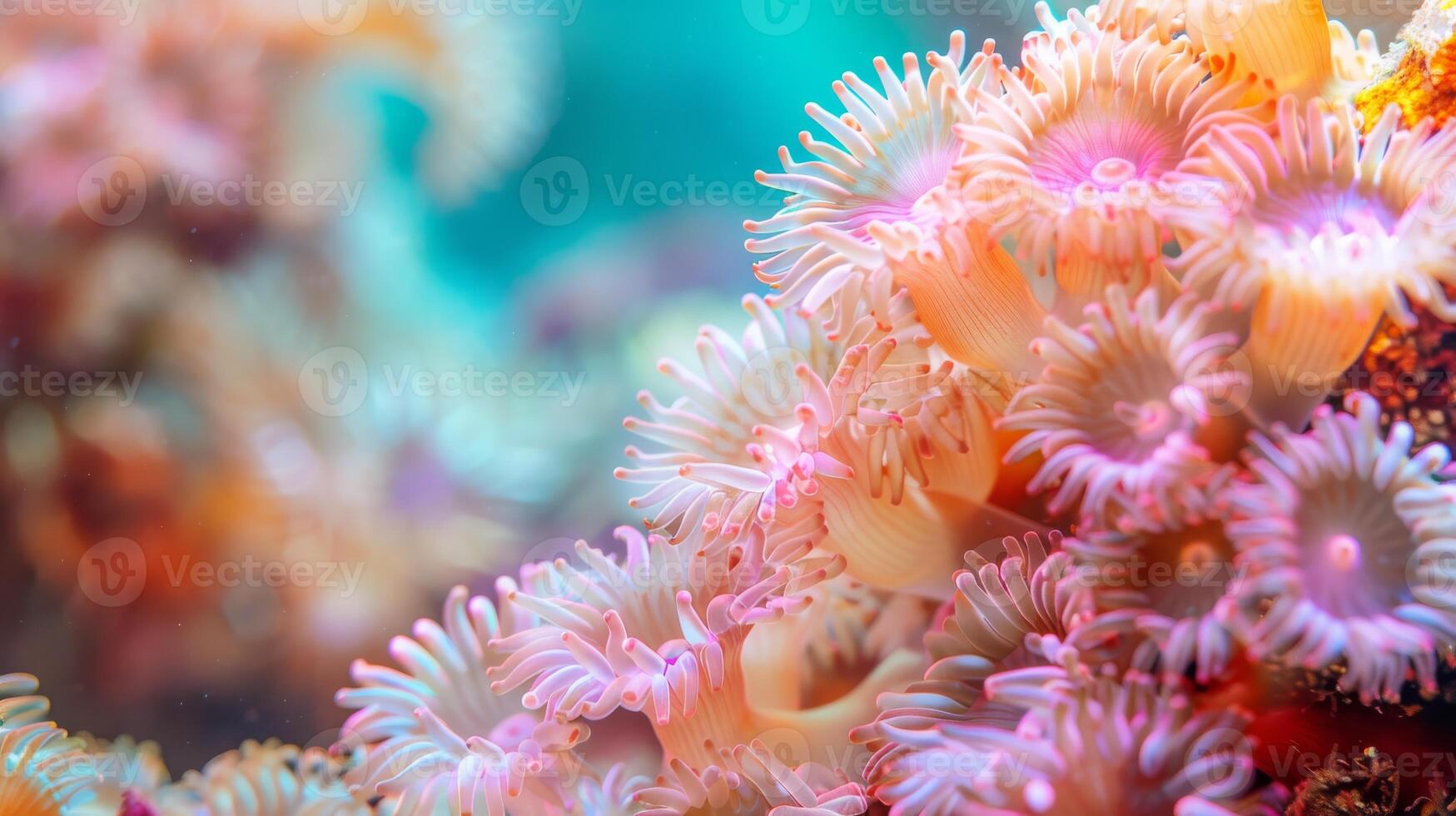 Vibrant Coral Polyp Colony on a Colorful Reef Underwater CloseUp, Marine Life Design for Print, Card, Poster photo