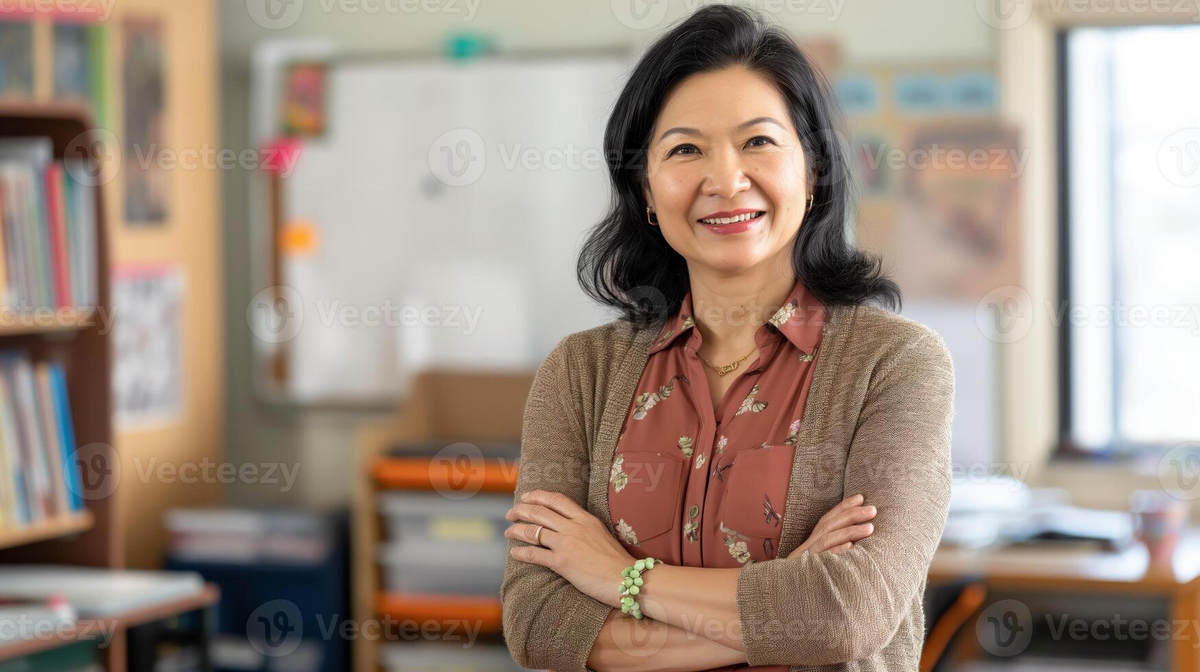 Southeast Asian Female Teacher in Classroom, Leading Education, Professional Educator, School Environment, Diverse Representation photo