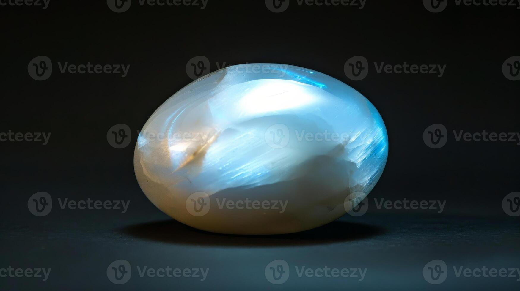 CloseUp of a Single Polished Moonstone Gemstone on Dark Background Ideal for Jewelry, Healing, Mineral Collection photo