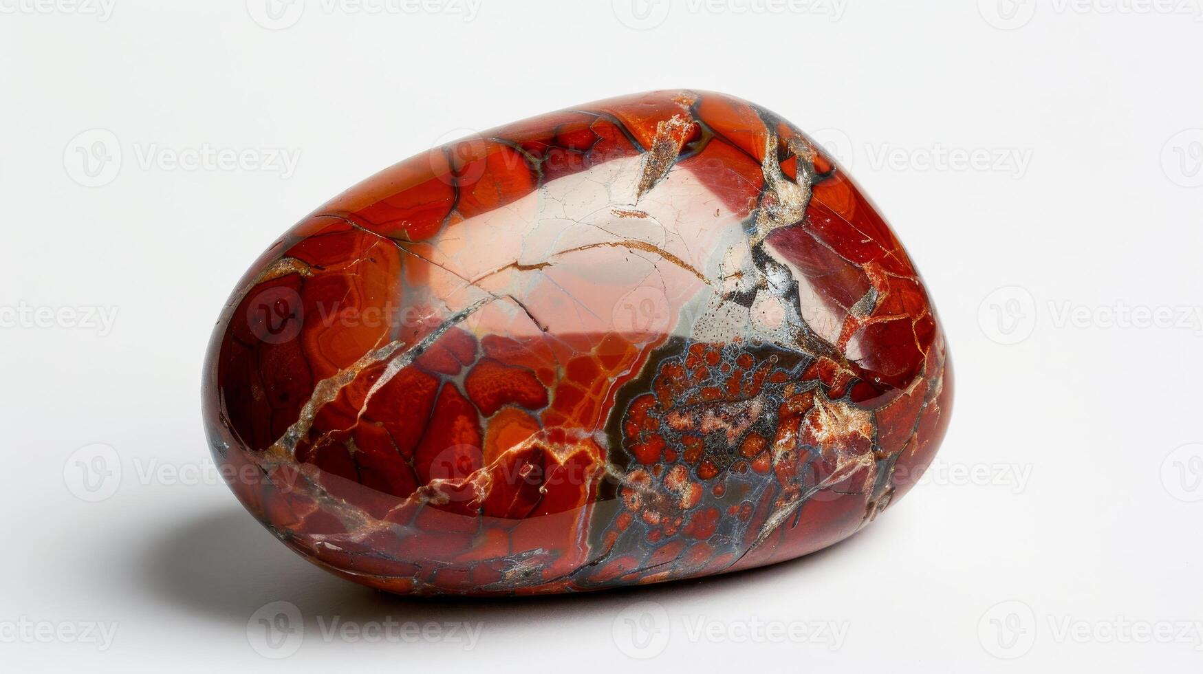 CloseUp of a Polished Jasper Gemstone with Red and Black Patterns for Decorative and Collectible Use photo