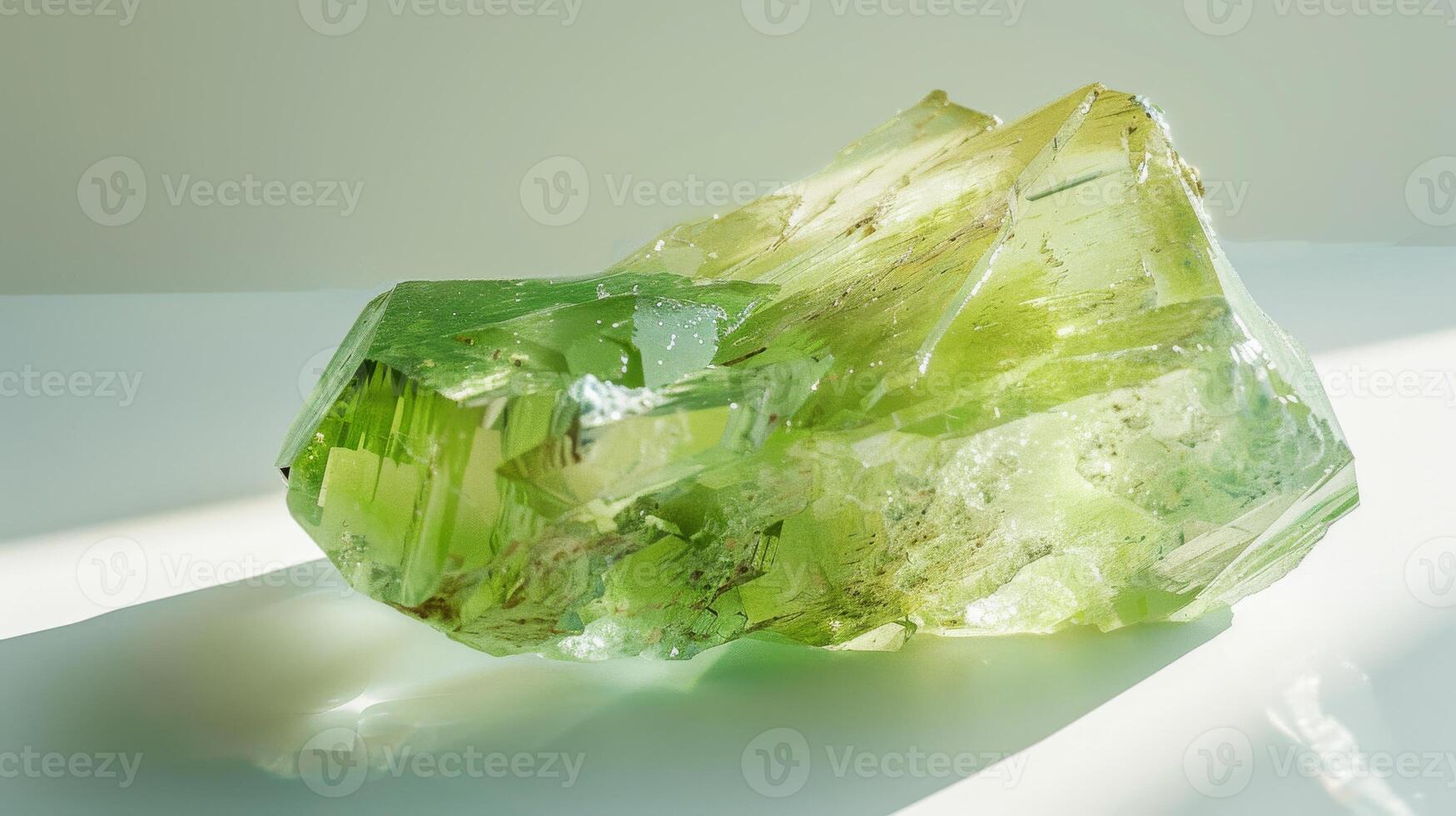 Hiddenite Crystal CloseUp Featuring Polished Green Mineral for Geology Research, Crystal Healing, and Decorative Purposes photo