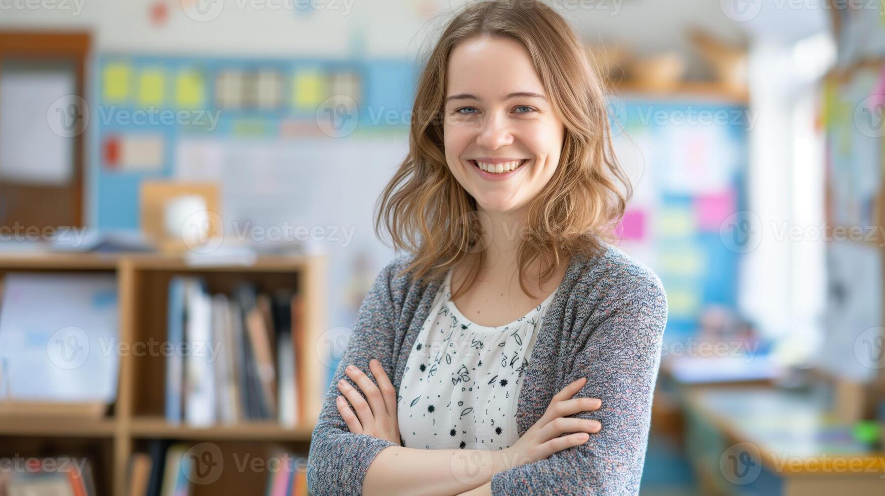 Confident Young Polish School Teacher Smiling in Classroom Setting Education, Diversity, School Environment photo