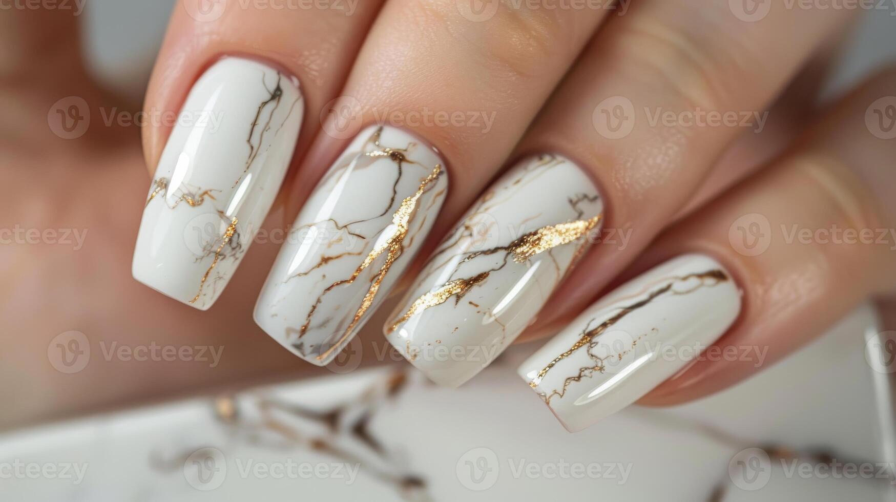 Marble Nail Art with Gold Veins