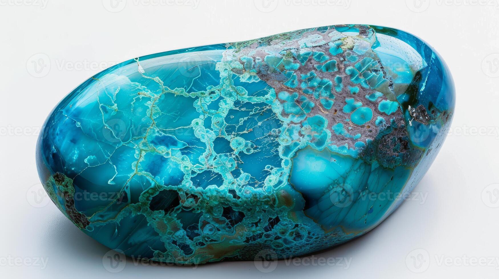 CloseUp Photograph of Polished Chrysocolla Gemstone Highlighting Turquoise and Blue Hues for Design and Poster Art photo