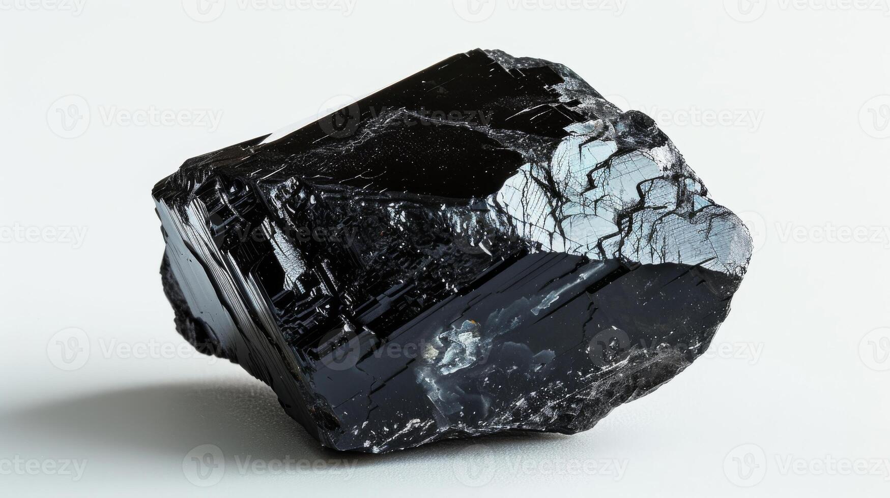 Polished Black Tourmaline Gemstone CloseUp for Mineral Collection and Study photo