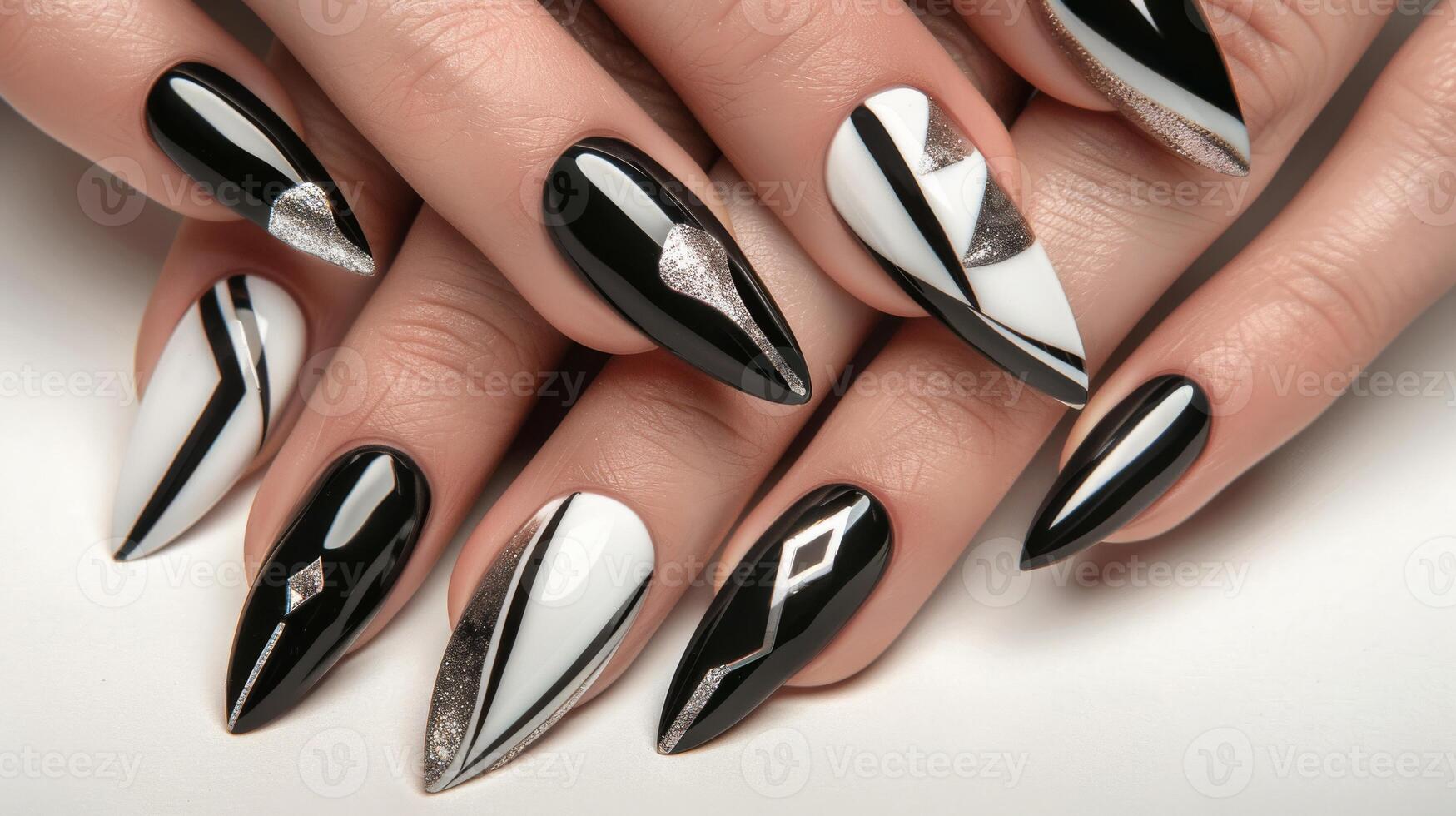 Geometric Black and White Nail Art Design for Fashion and Beauty Inspiration photo
