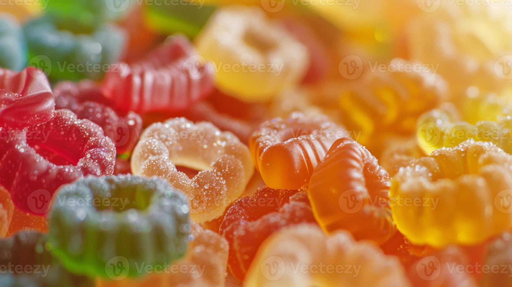 Colorful Assorted Gummy Candies Close Up for Confectionery Design, Print, and Poster photo