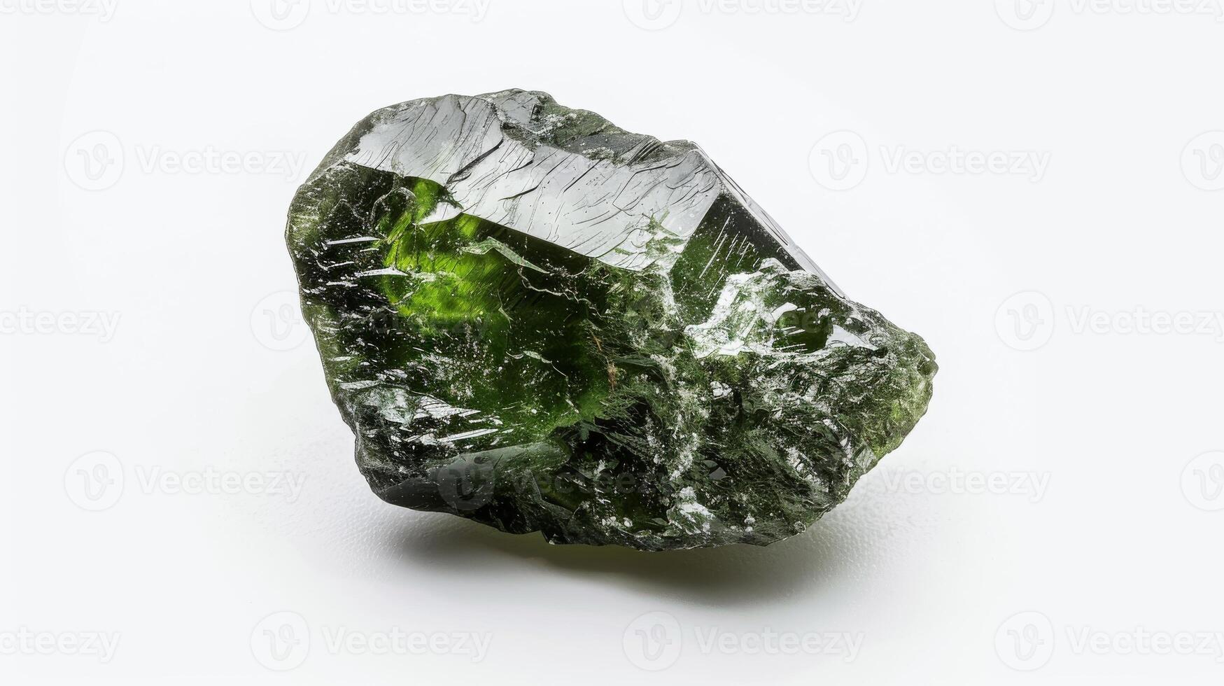 CloseUp Photograph of Single Polished Moldavite Geode for Geological Study and Jewelry Design Inspiration photo