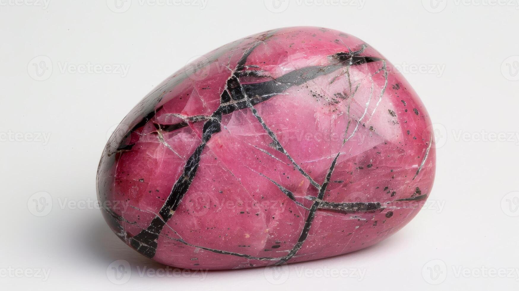 CloseUp of Single Polished Rhodonite Stone, Ideal for Geology and Mineral Collectors, Design for Prints and Posters photo