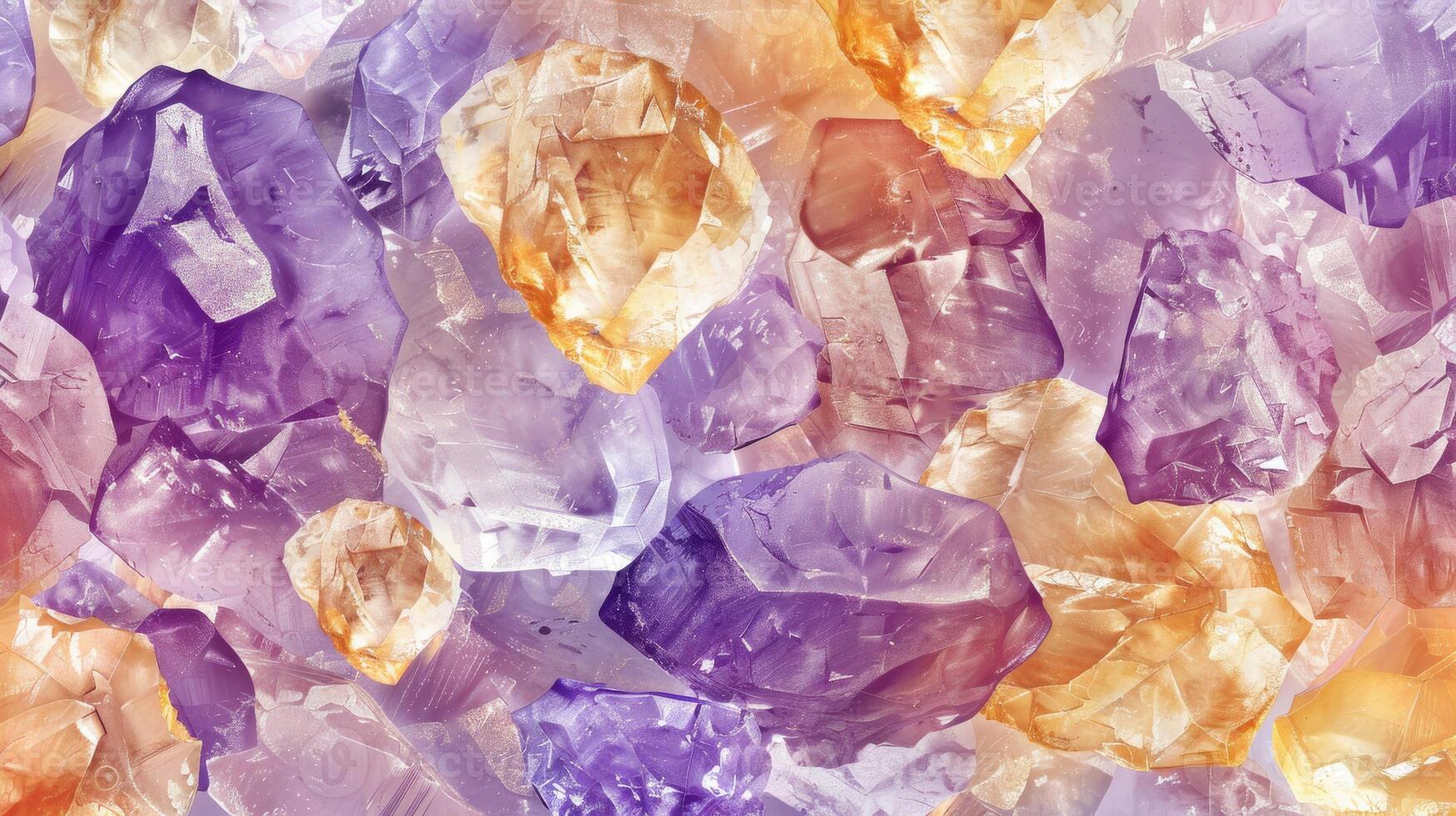 Iridescent Crystal Pattern with Purple and Orange Gems Ideal for Decoration and Design photo