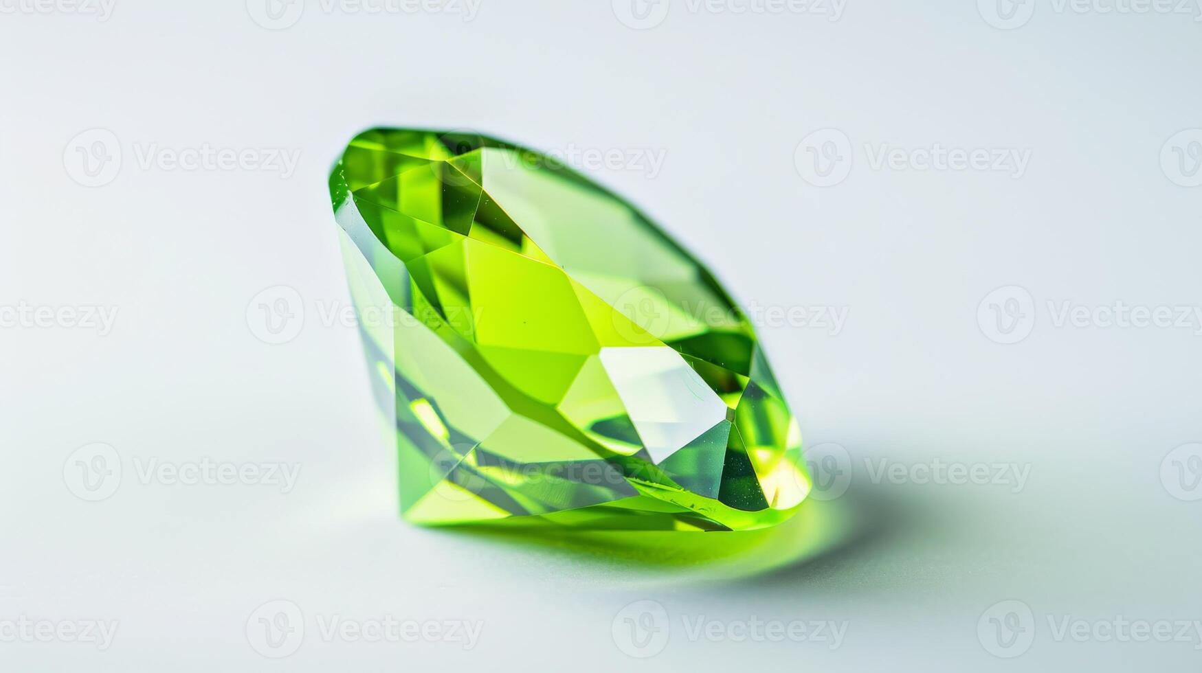 CloseUp of Single Polished Peridot Gemstone Vibrant Green Facets Jewelry Design photo