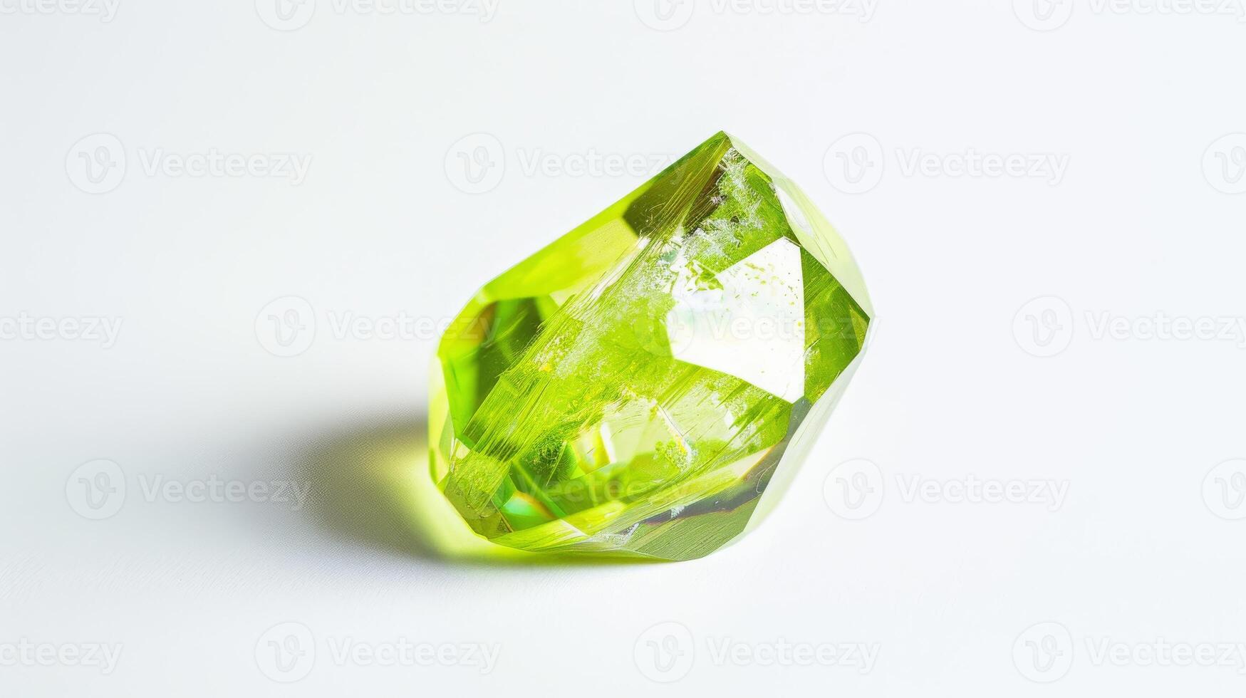 CloseUp of Single Polished Peridot Gemstone on White Background for Design, Print, Poster photo