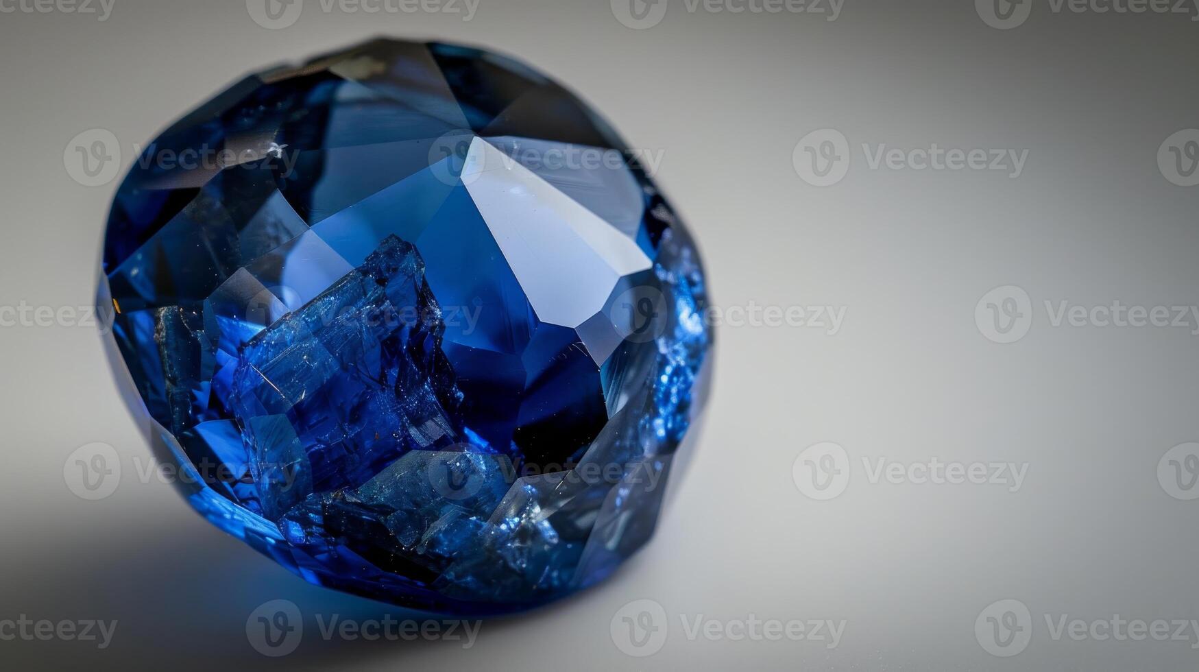 CloseUp Photograph of a Single Polished Sapphire on Light Background, Perfect for Jewelry and Gemstone Enthusiasts photo