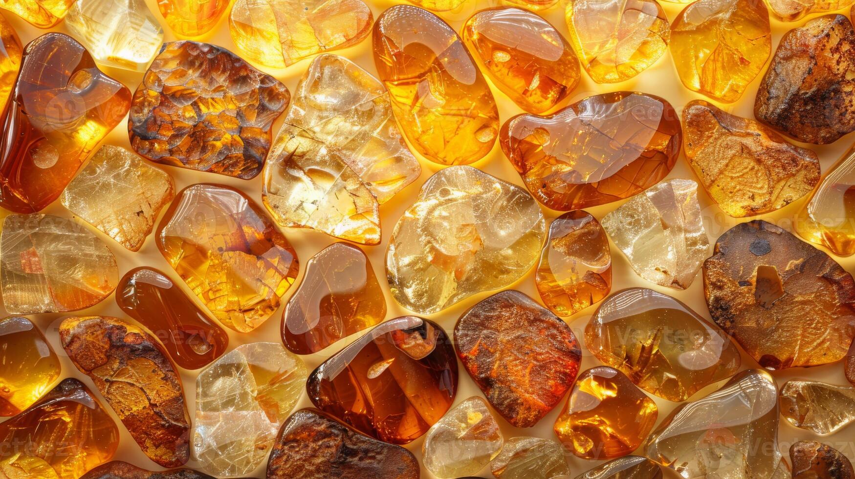 Collection of Polished Amber Stones in Various Shapes and Hues for Jewelry Design and Natural Decoration Concepts photo