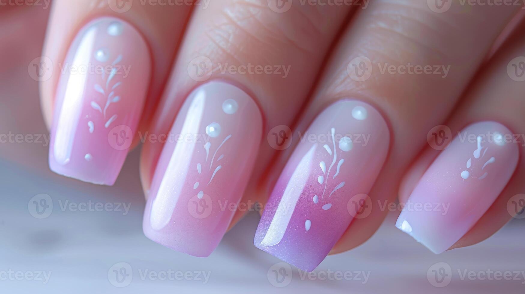 Elegant Ombre Nail Art Design with Subtle White Patterns for Fashionable Manicures and Beauty Trends photo