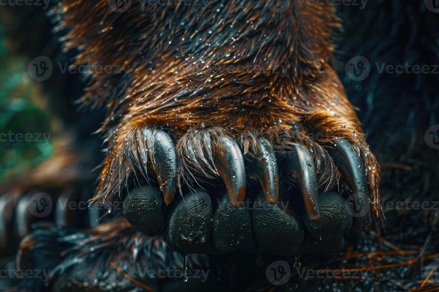 Close-up view of a bear's paw, focusing on its sharp claws. photo