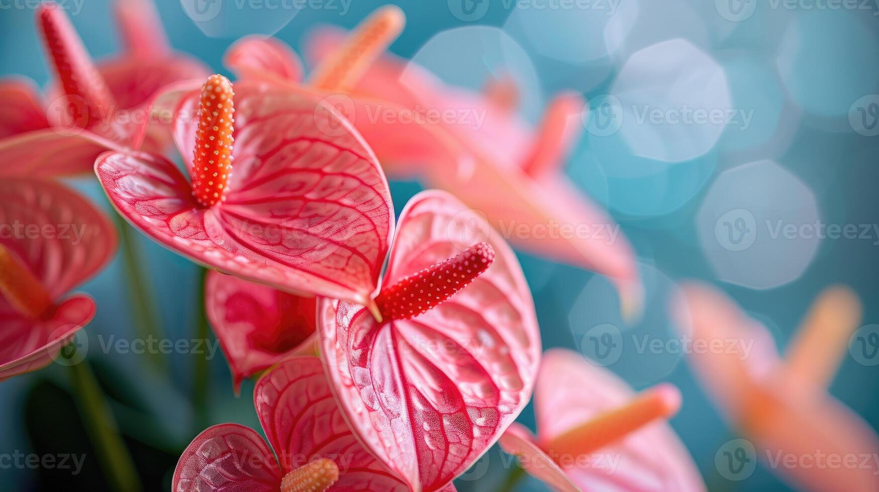 Beautiful pink and red Anthurium flowers in full bloom. photo