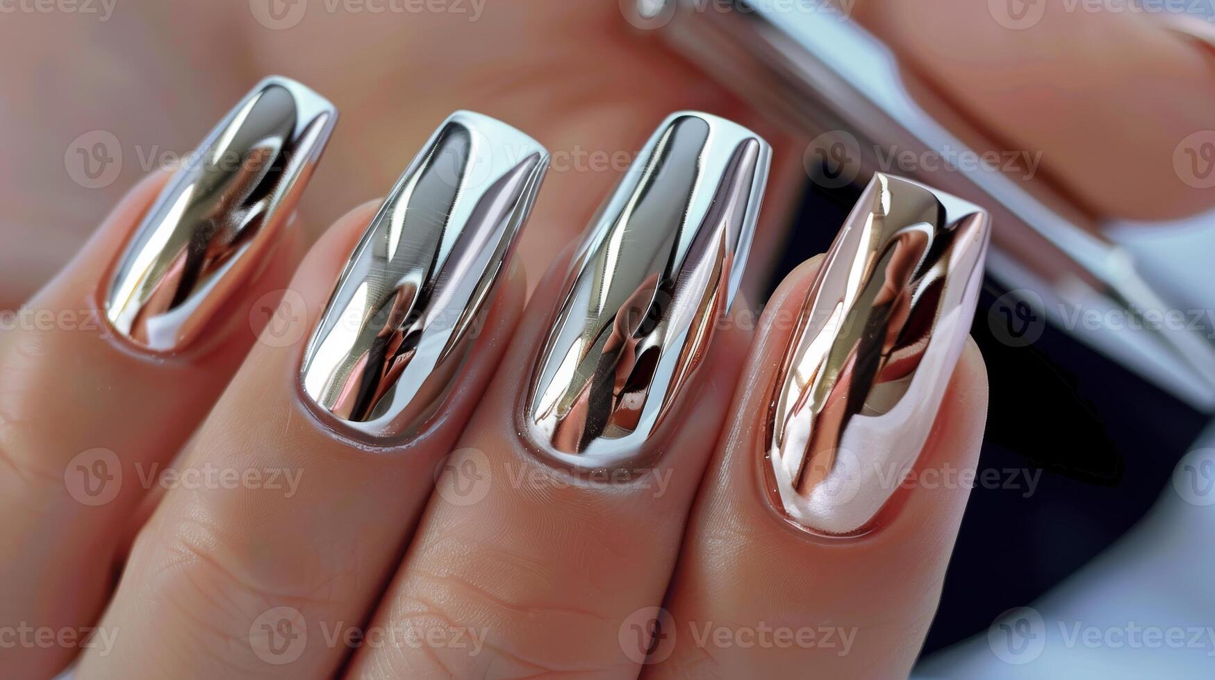 Geometric Chrome Nail Art Trend
