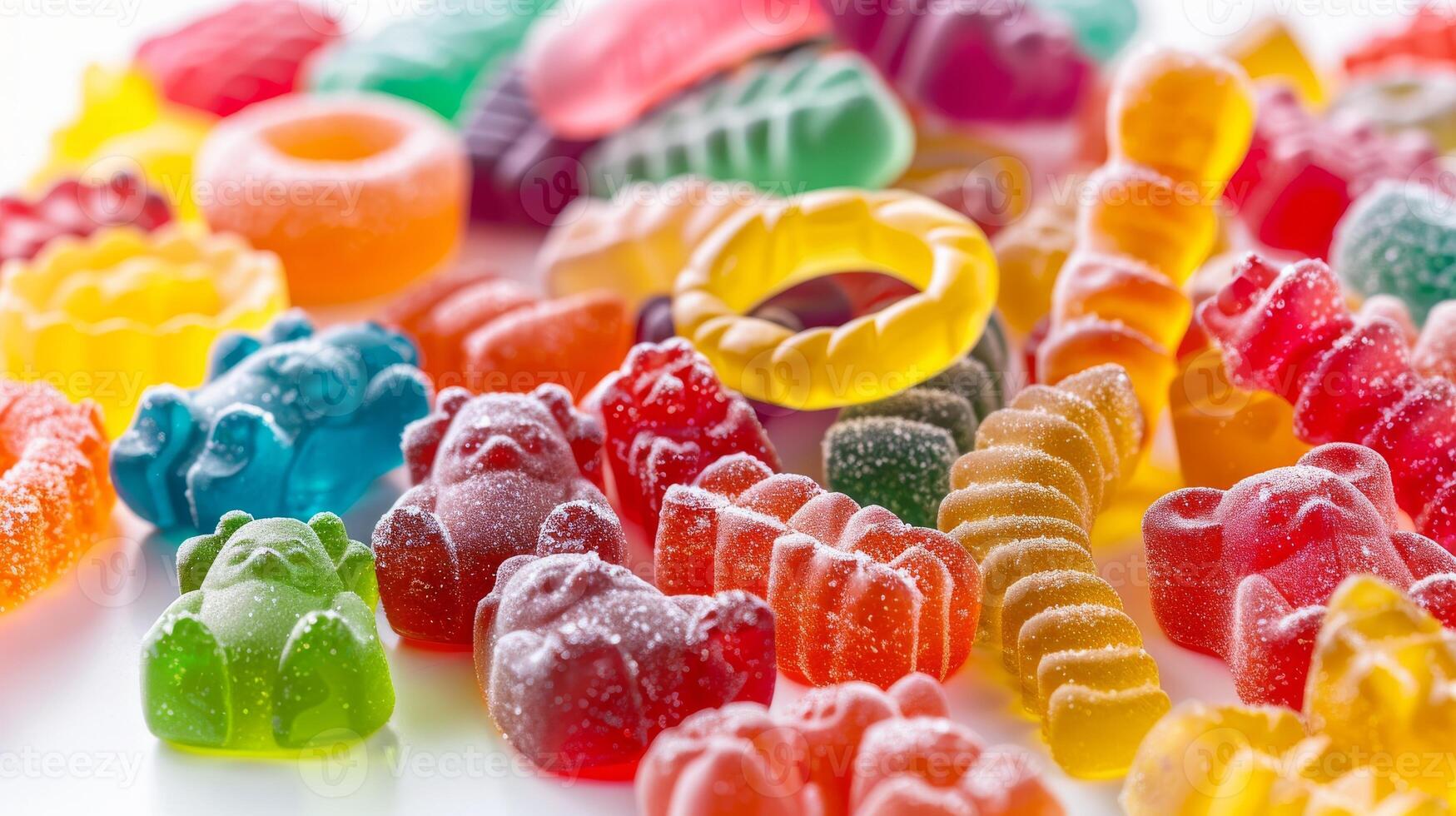 Bright and Colorful Assortment of Gummy Candies, Sweet Treats for Confectionery Displays, Packaging, and Advertising photo