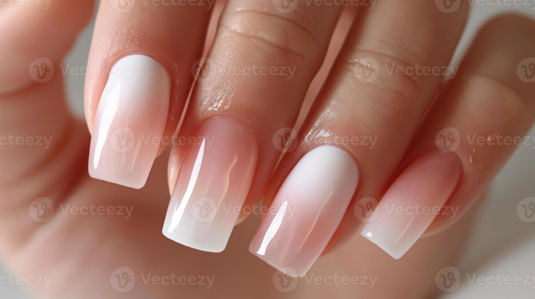 Elegant French Ombre Nail Art Design, CloseUp View, Perfect for Beauty and Fashion Concepts photo