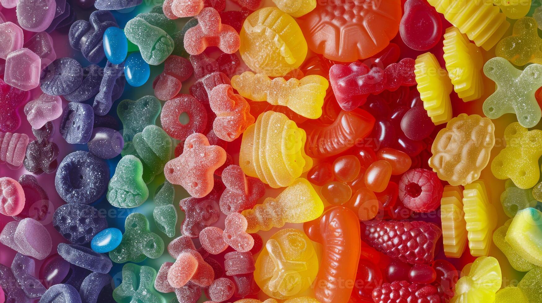 Vibrant and Colorful CloseUp of Assorted Gummy Candies, Ideal for Design, Print, Card, Poster, or Web Use photo