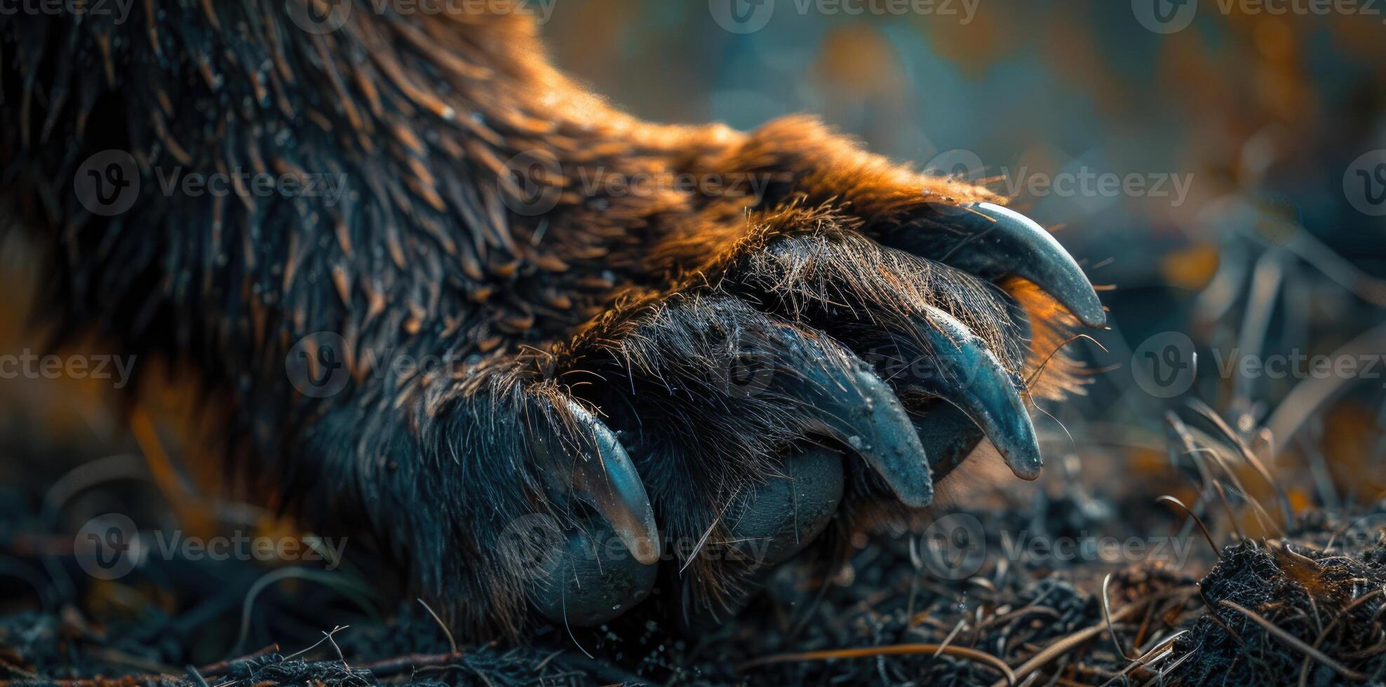 Close-up view of a bear's paw, focusing on its sharp claws. photo