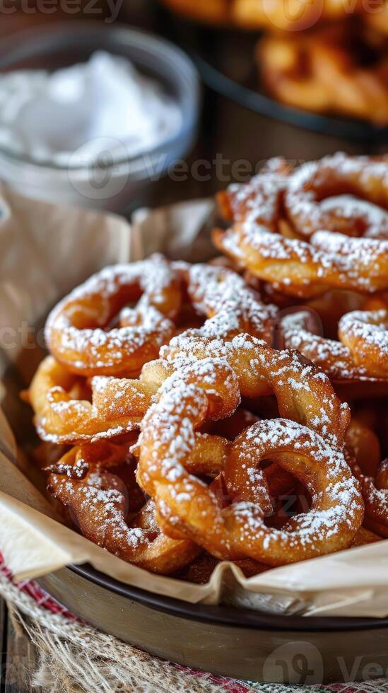 Light and crispy fried dough, dusted with powdered sugar and served piping hot. photo