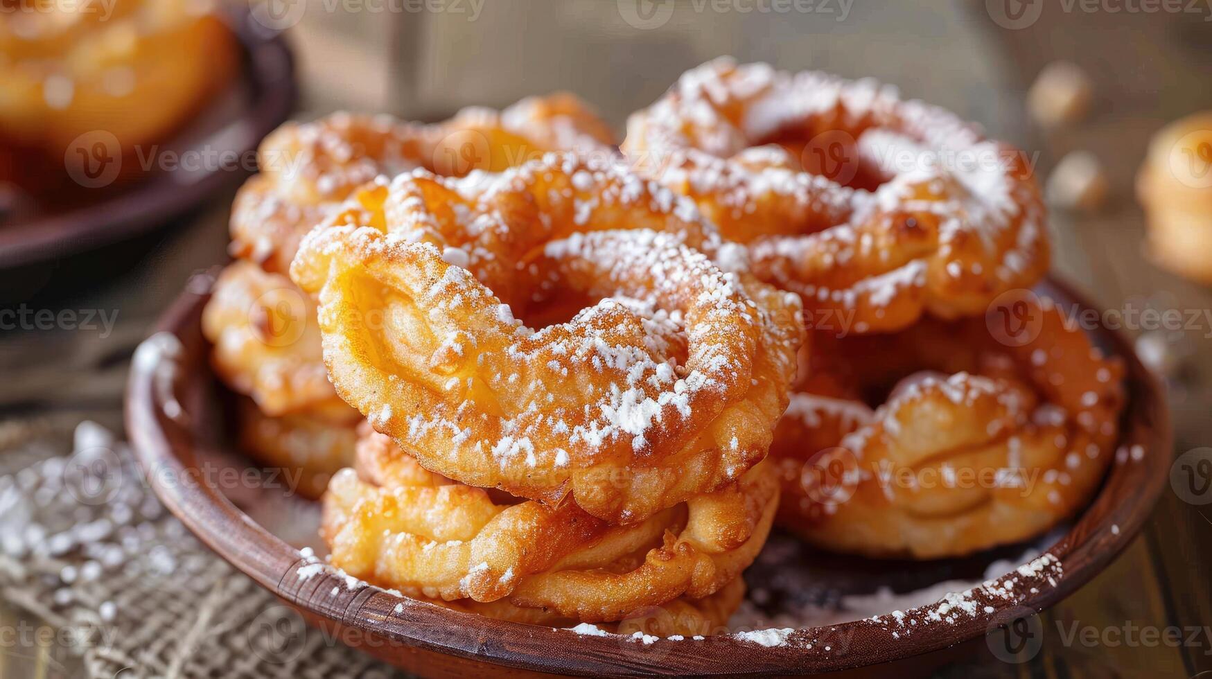 Light and crispy fried dough, dusted with powdered sugar and served piping hot. photo