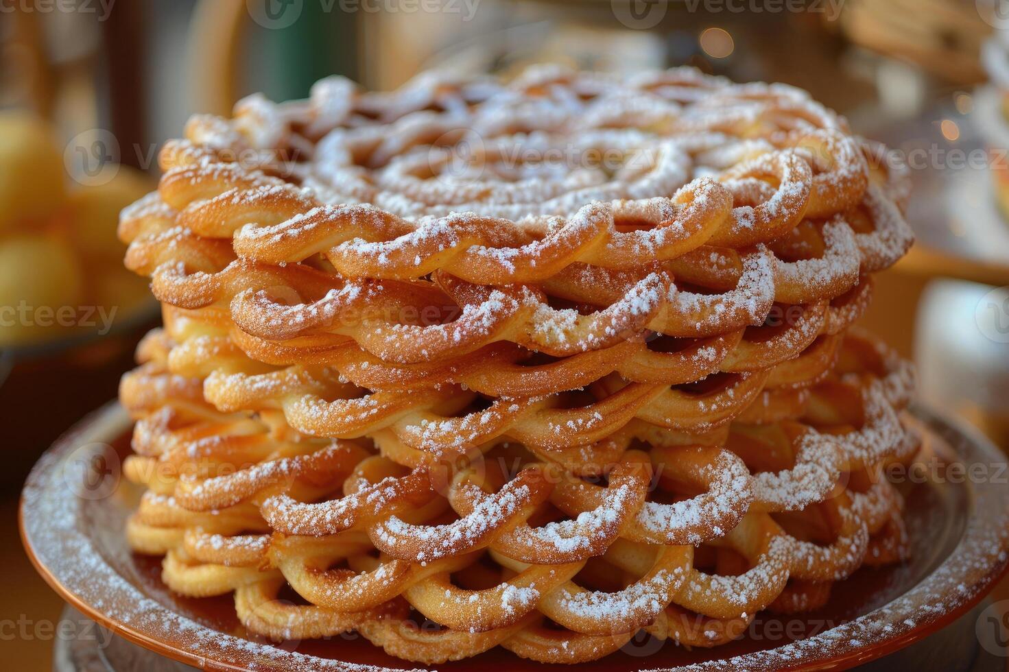 Light and crispy fried dough, dusted with powdered sugar and served piping hot. photo