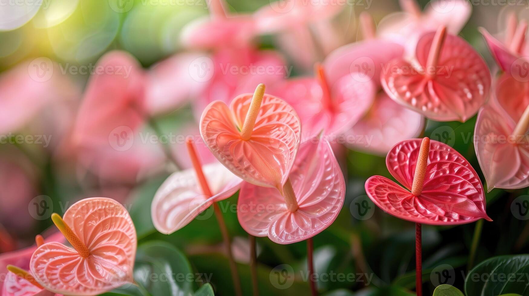 Beautiful pink and red Anthurium flowers in full bloom. photo