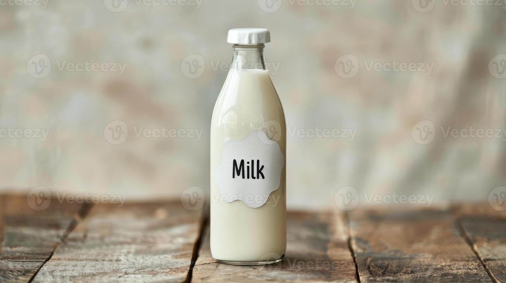 Fresh Milk Glass Bottle on Rustic Wooden Table for Healthy Nutrition and Dairy Product Design photo