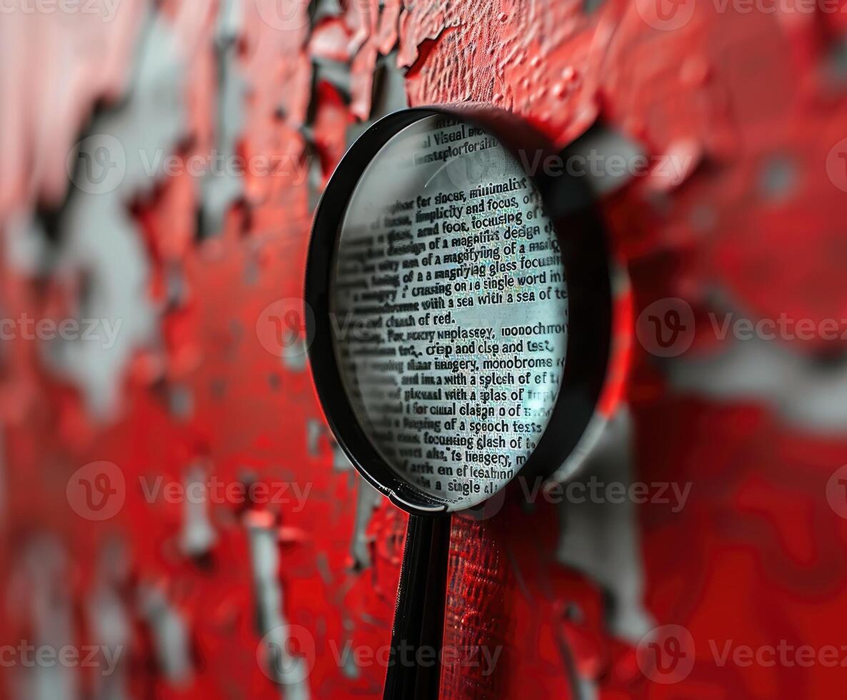 Magnifying glass with just the magnified text in focus. photo