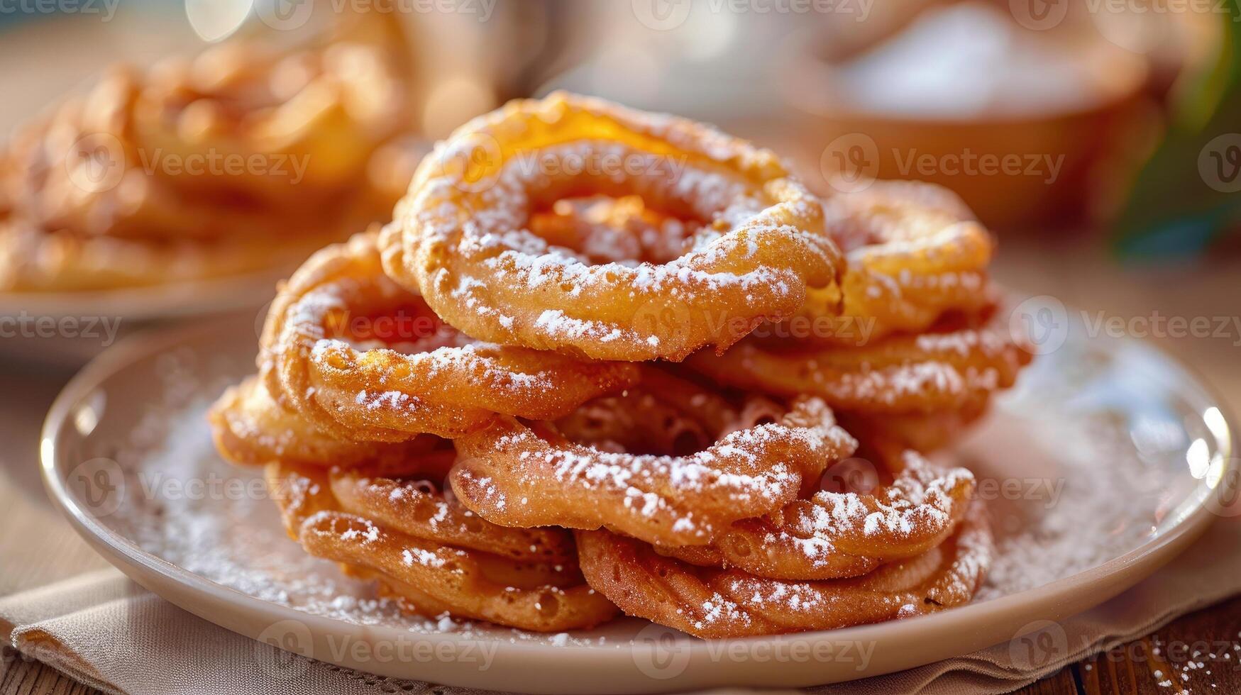 Light and crispy fried dough, dusted with powdered sugar and served piping hot. photo