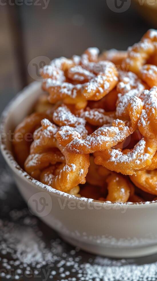 Light and crispy fried dough, dusted with powdered sugar and served piping hot. photo