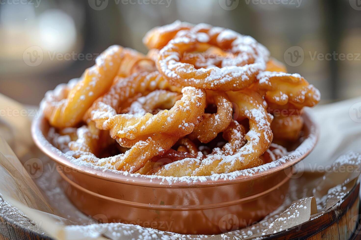 Light and crispy fried dough, dusted with powdered sugar and served piping hot. photo
