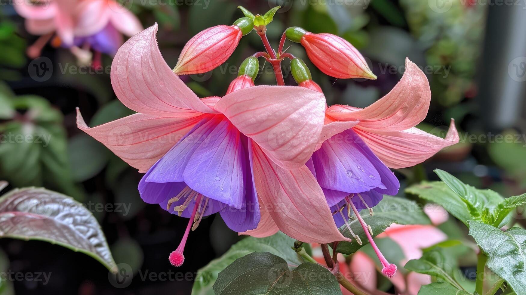 Fuchsia flower, showcasing its delicate purple and pink petals photo