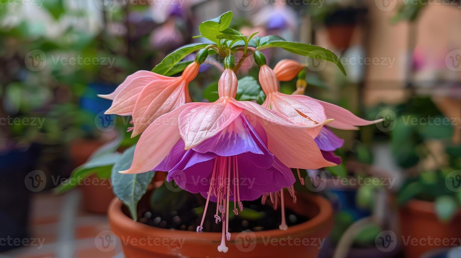 Fuchsia flower, showcasing its delicate purple and pink petals photo