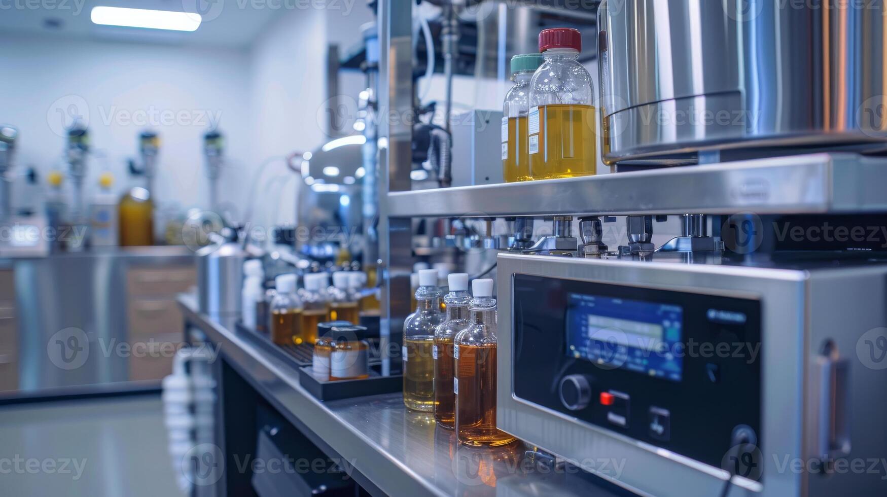 Modern Cannabis Extraction Lab with Advanced Equipment, Bottles of Extracts, and Analytical Devices for Scientific Research and Quality Control photo