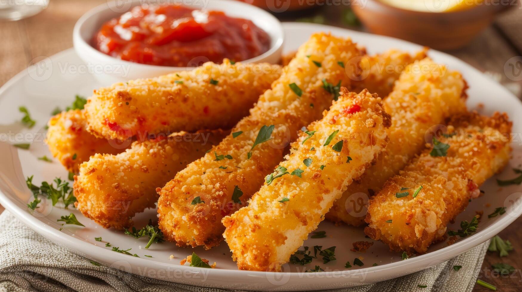 Crunchy Homemade Mozzarella Sticks with Marinara Sauce Perfect for Appetizers, Snacks, or Parties photo