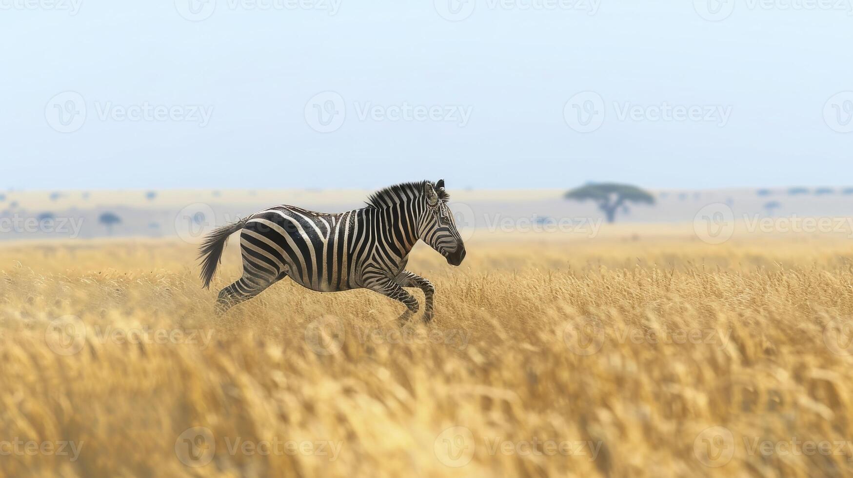 africano safari aventuras cebra Galopando en dorado pradera fauna silvestre y naturaleza escena foto