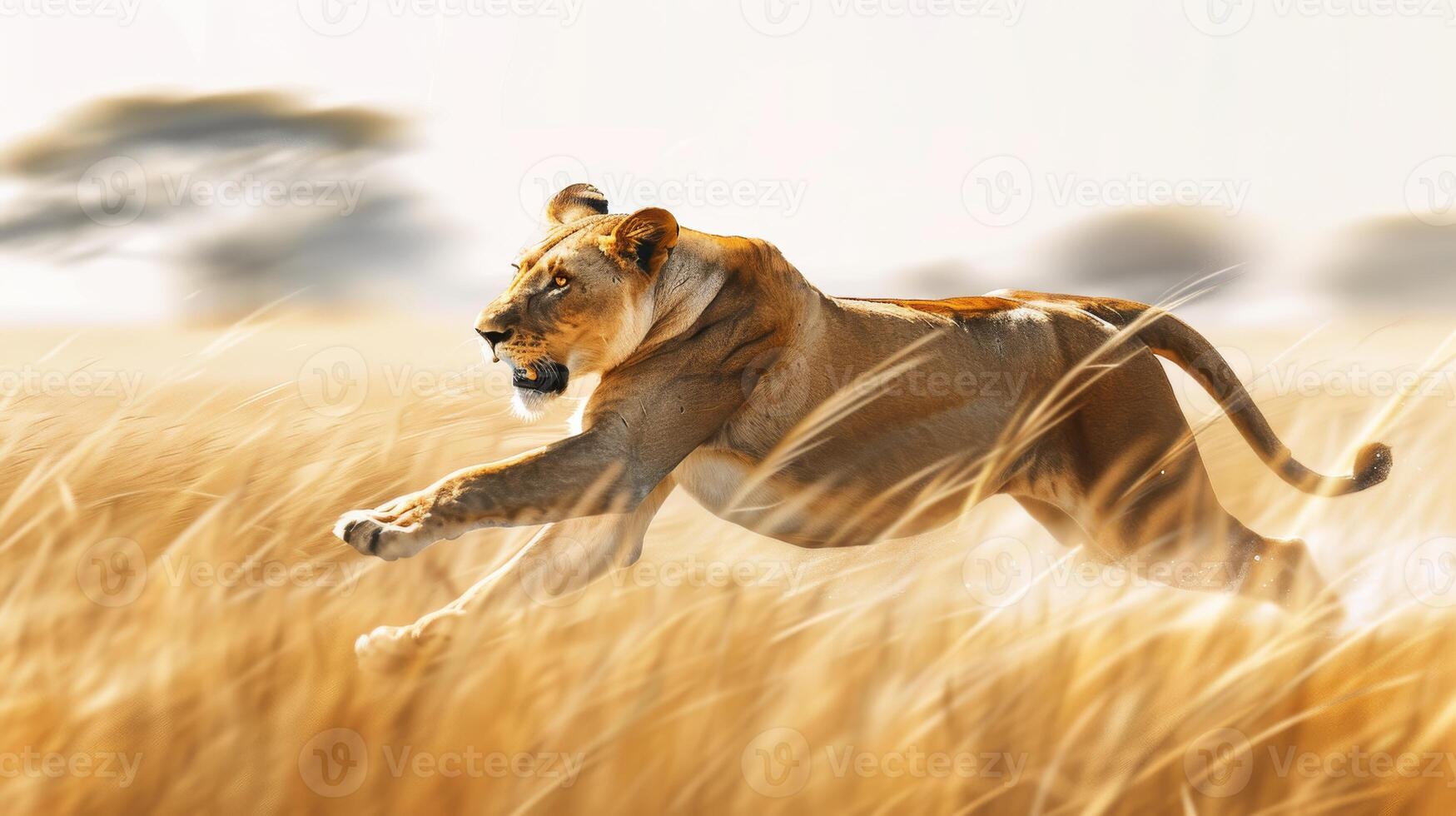 Lioness Sprinting Through Tall Grass in the Savannah Wildlife Photography photo