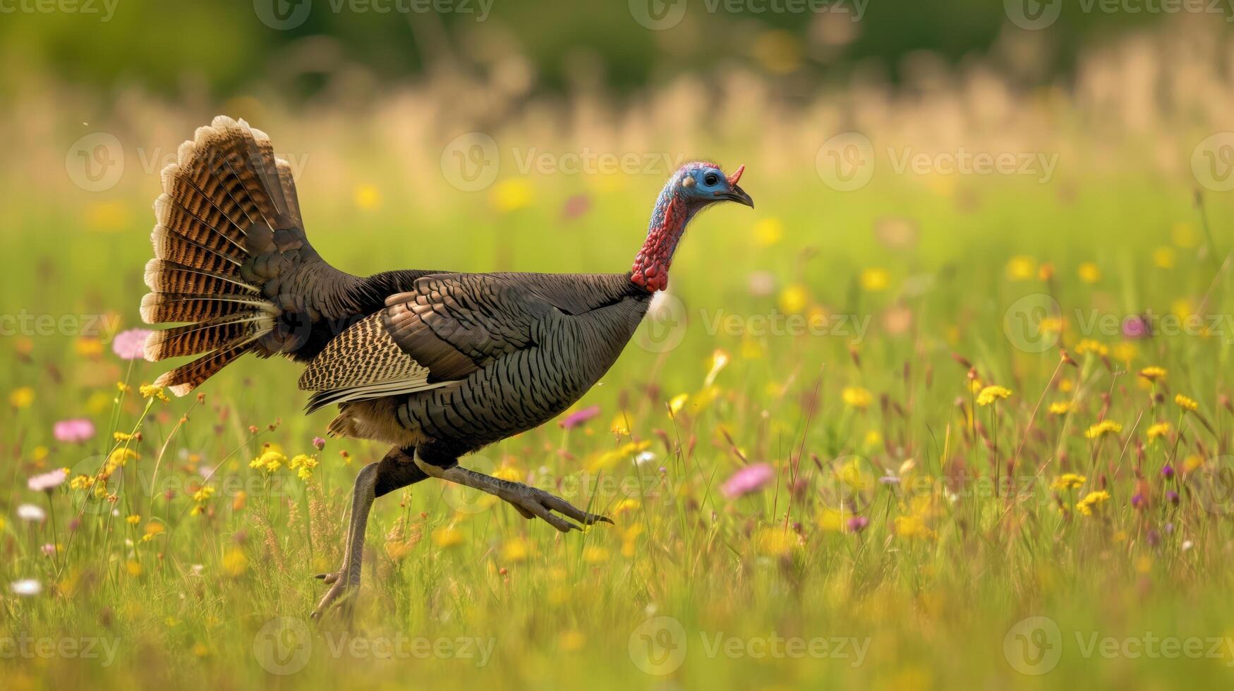 Wild Turkey in Blooming Meadow Wildlife Photography for Nature Posters and Cards photo