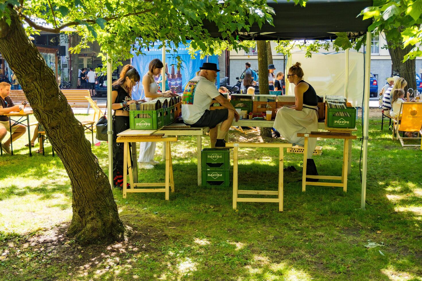 Podebrady- Czech- 27 July 2024. Street sale of LP record in the central park photo