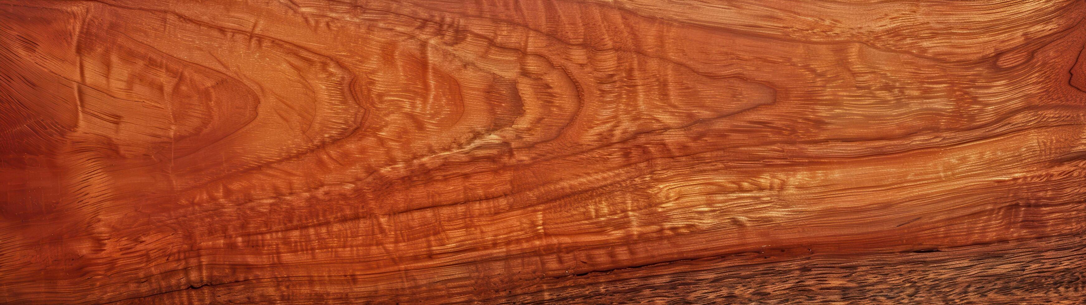 Smooth and richly hued, sapele wood grain showcases interlocking patterns with a lustrous finish photo
