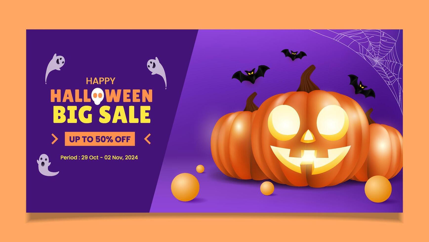 Halloween big sale banner template is suitable for flyers and banners with pumpkin and bat design elements. EPS 10 illustration vector