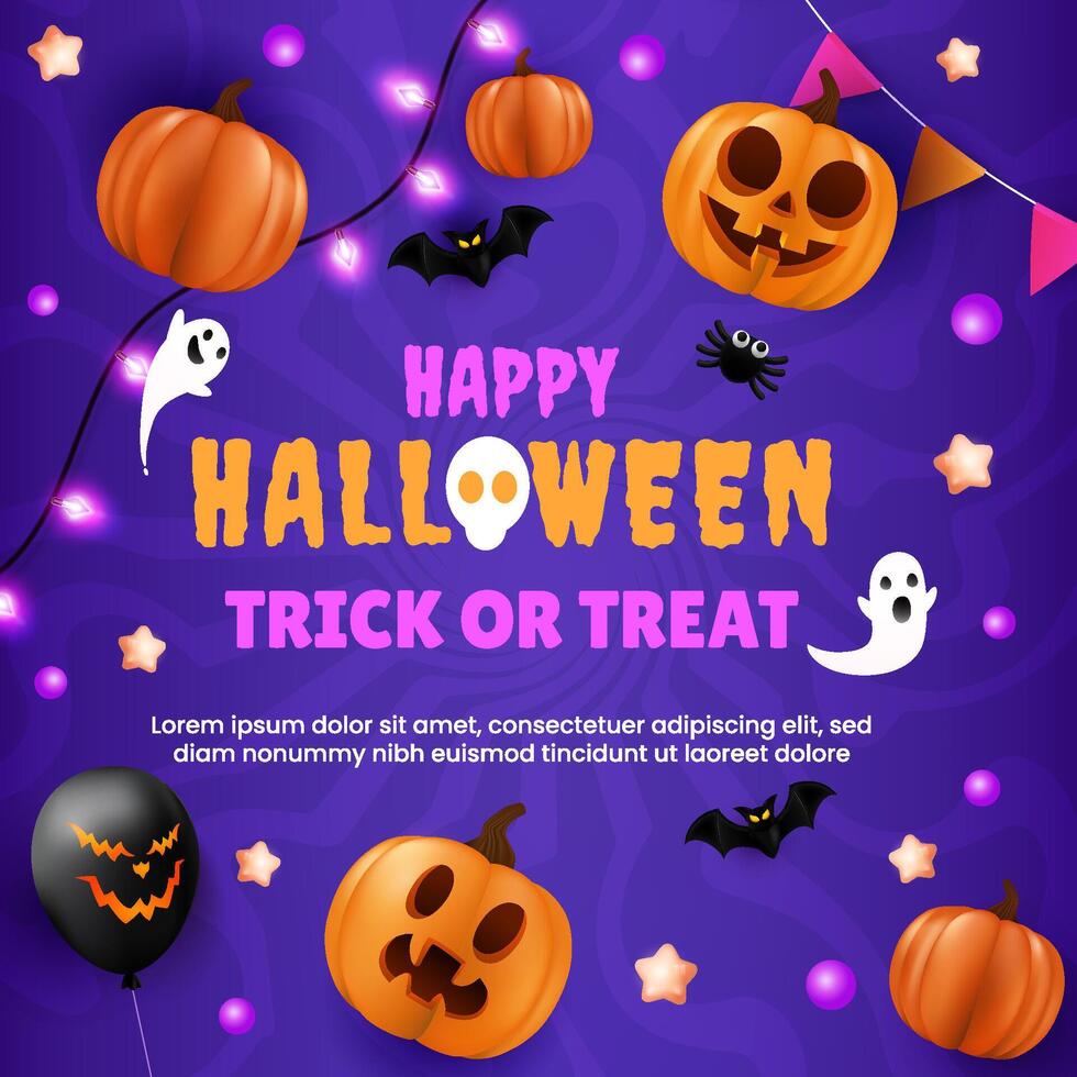 Cheerful Halloween backdrop featuring pumpkins, spiders, bats, flags, and a glowing fiesta lamp. Perfect for a party flyer or invitation template. EPS 10 illustration. vector