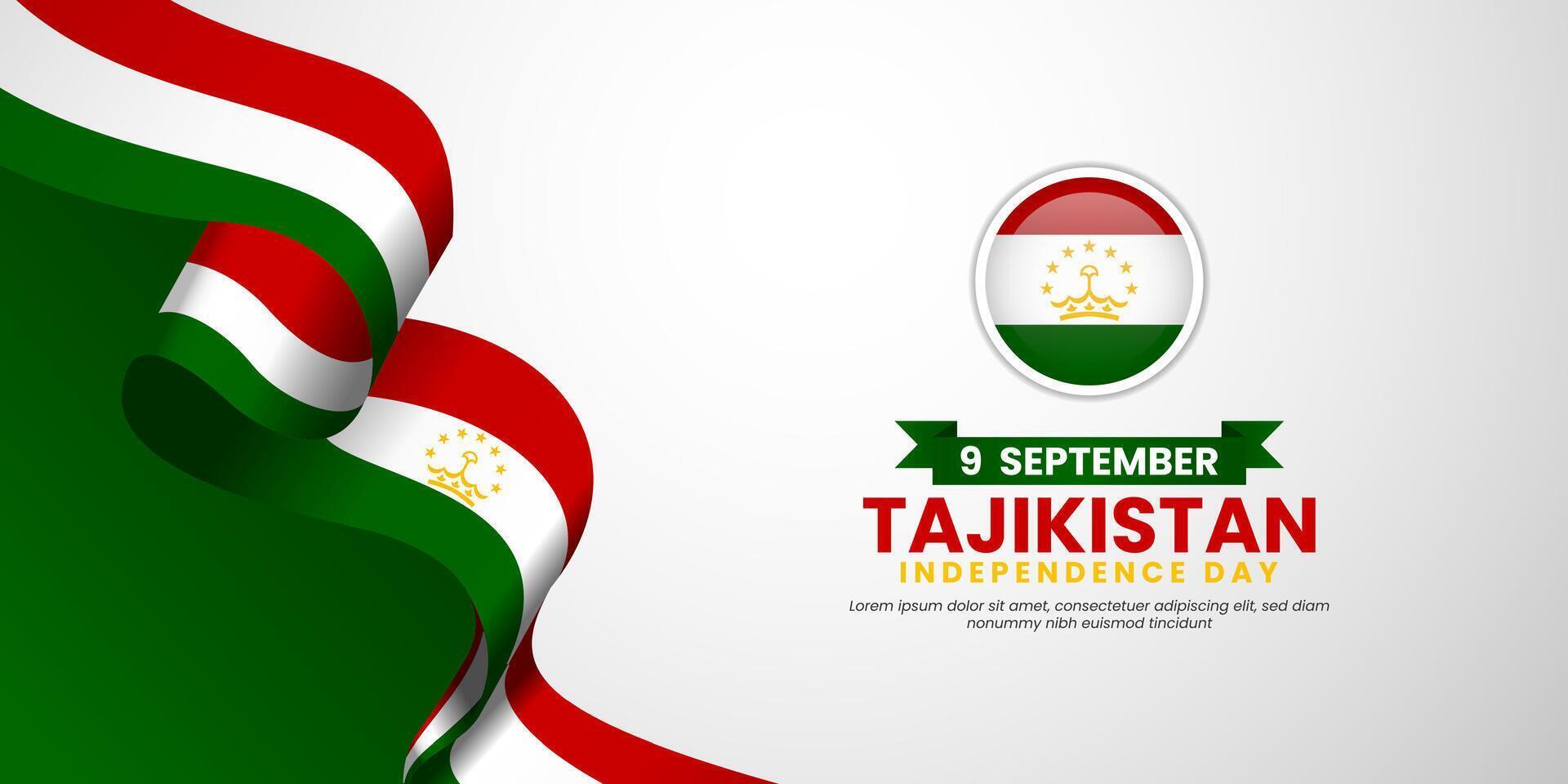 Tajikistan Independence Day Celebration Design with waving ribbon flag vector