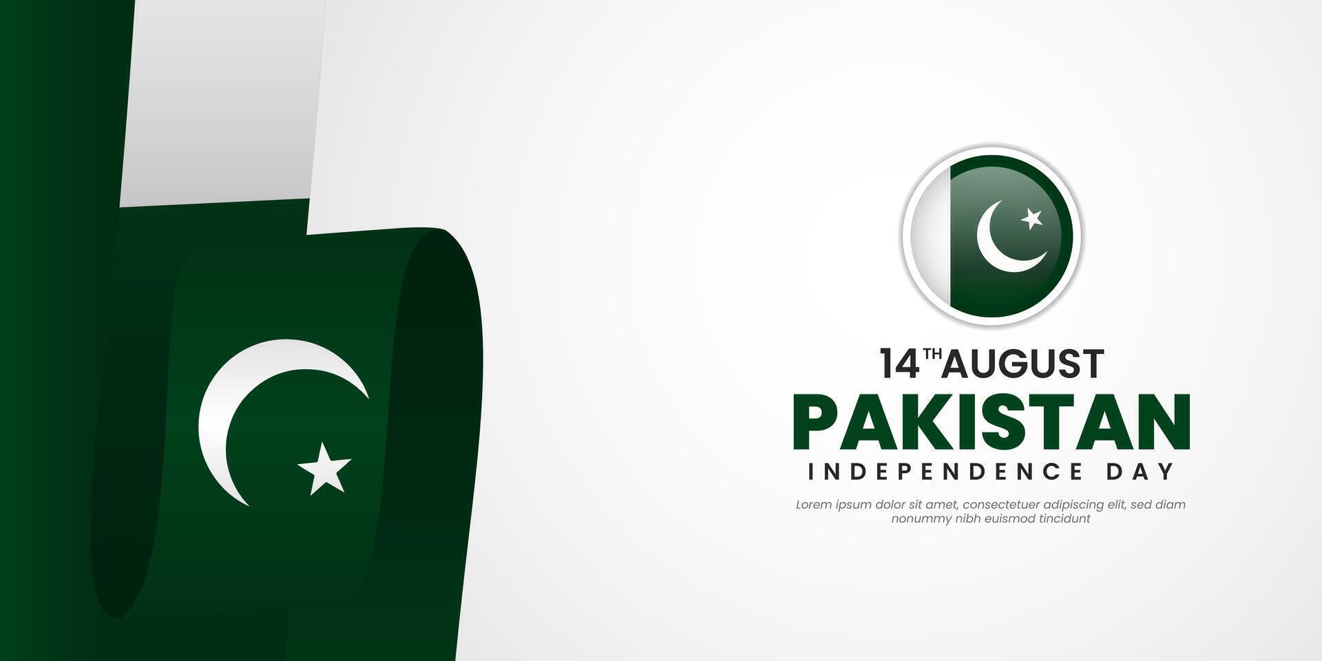 Pakistan independence day 14th August with waving ribbon flag. illustration design vector