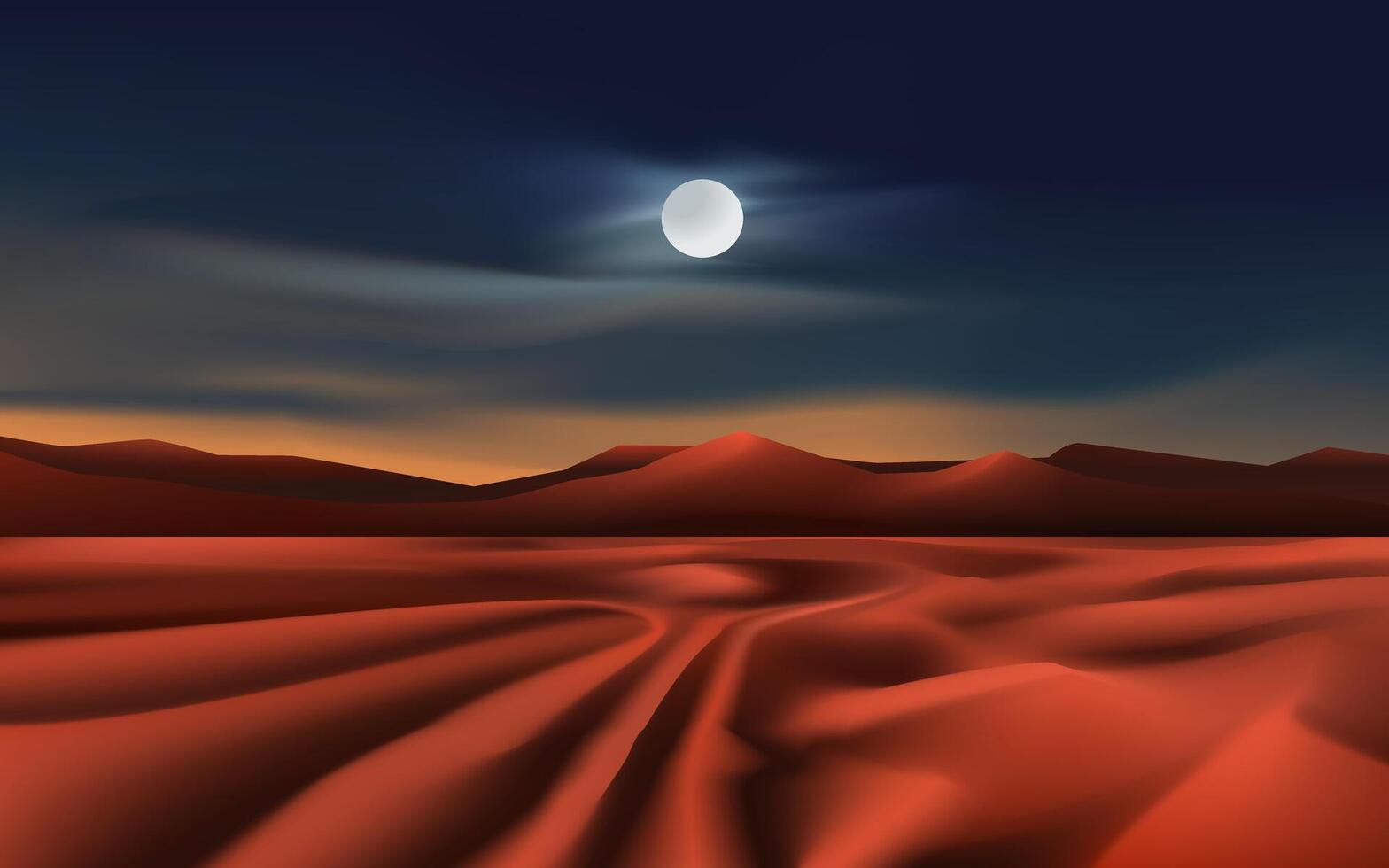 Serene night landscape at desert with full moon vector